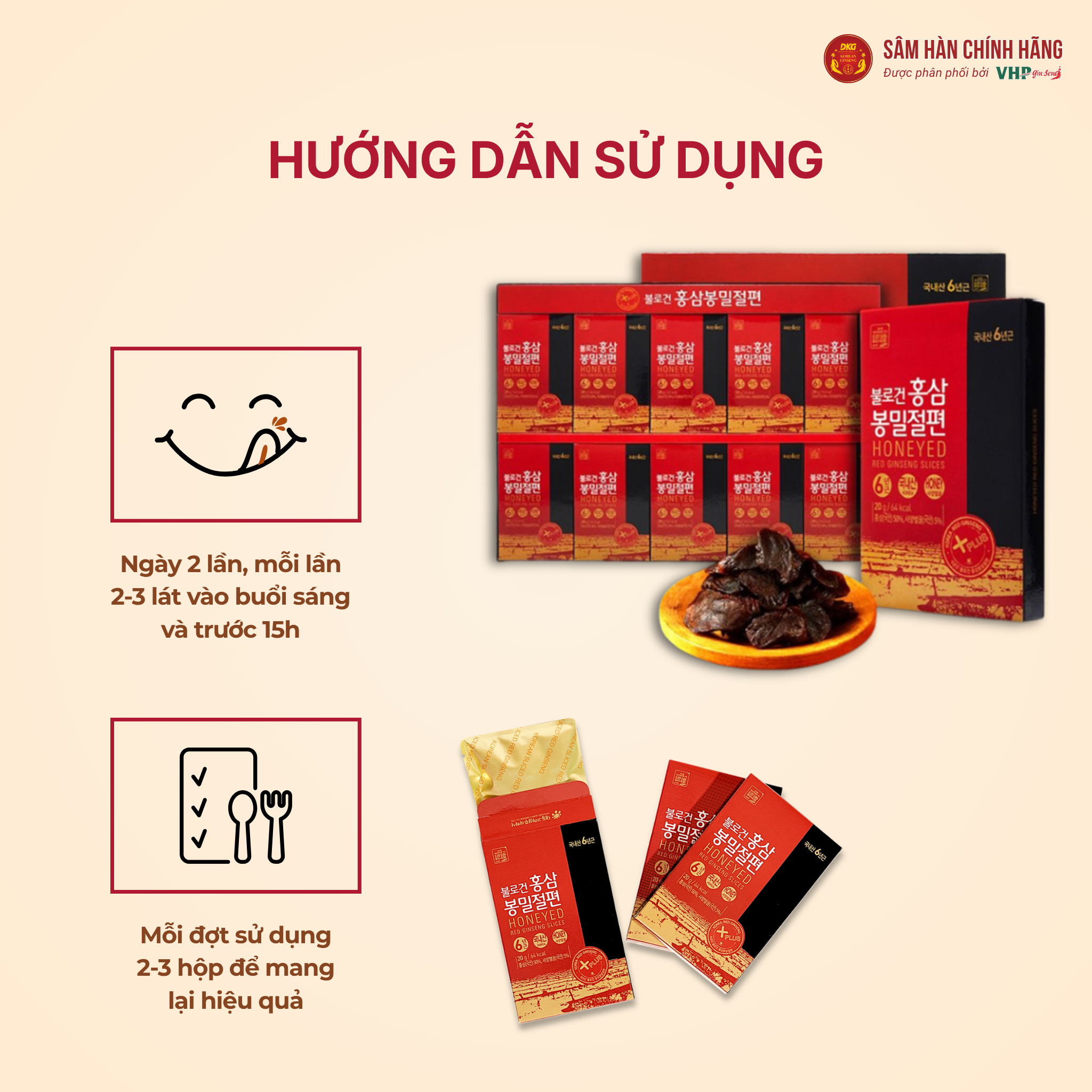 Hồng sâm lát mật ong Hàn Quốc 2 Hồng sâm lát mật ong Hàn Quốc (Honeyed Red Ginseng Slices) 20g*10gói/hộp