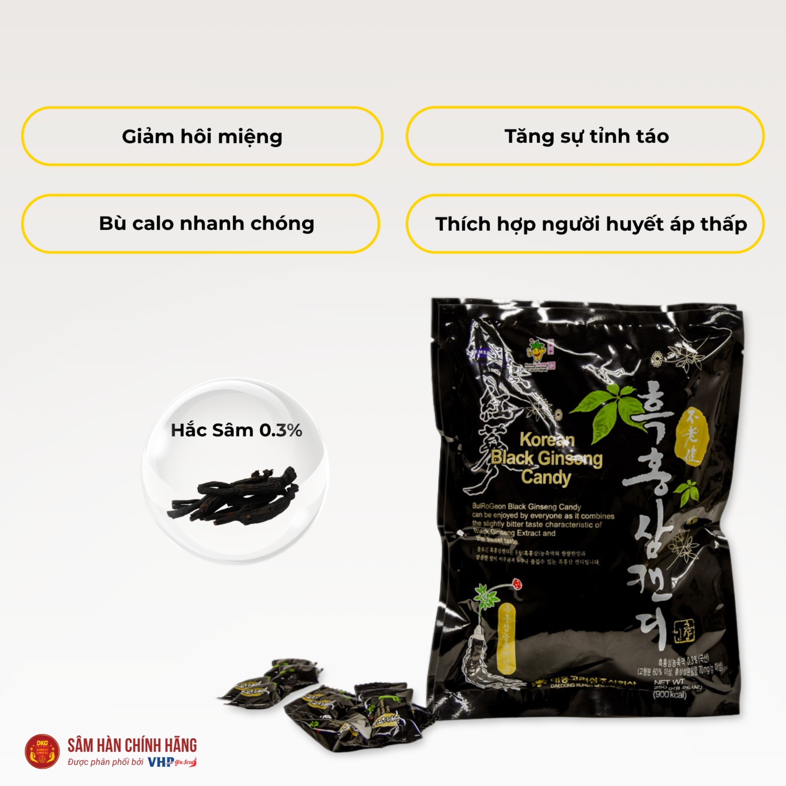 Kẹo hắc sâm Hàn Quốc (Korean Black Ginseng Candy) 250g/gói