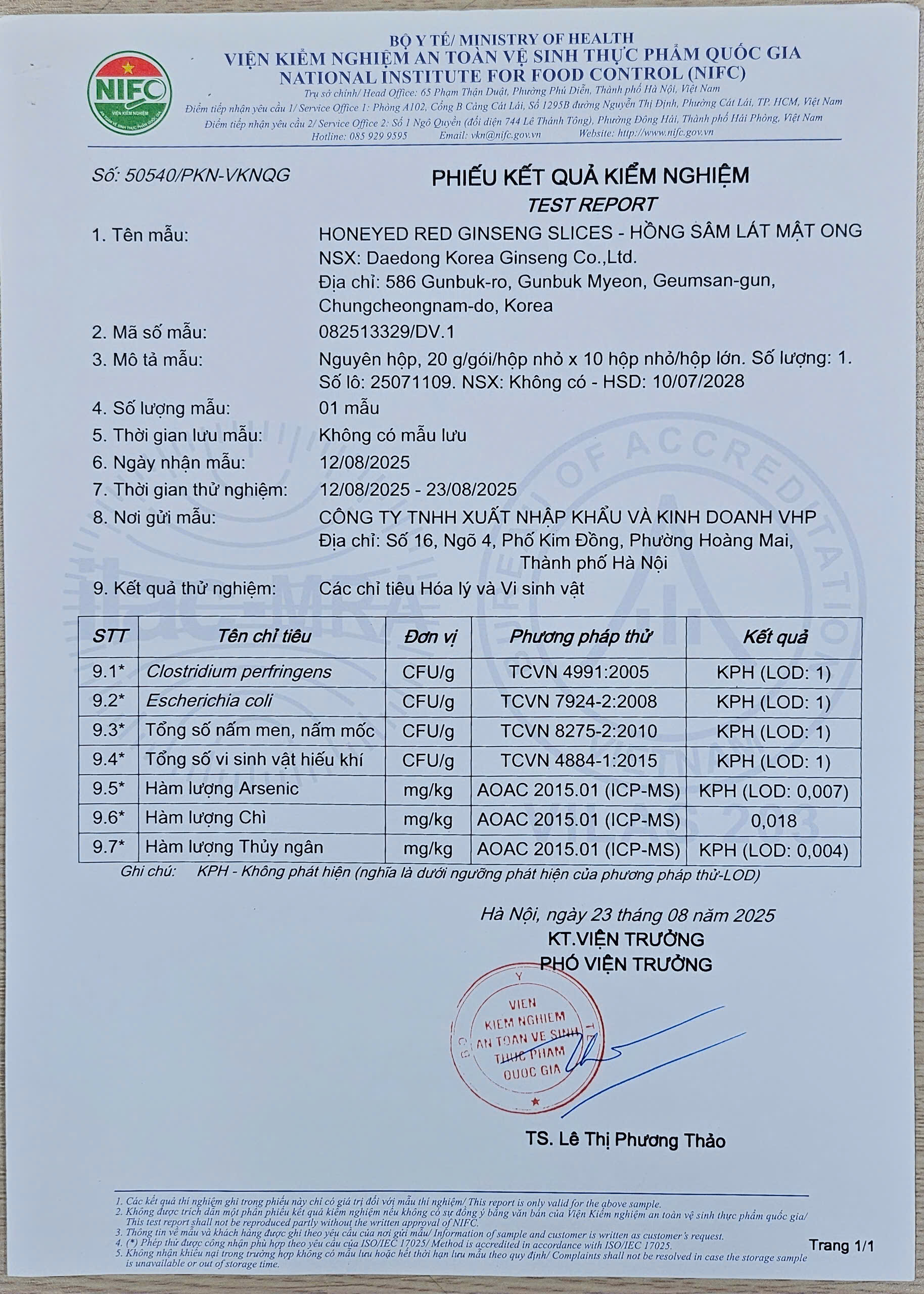 Kiểm nghiệm hồng sâm lát mật ong