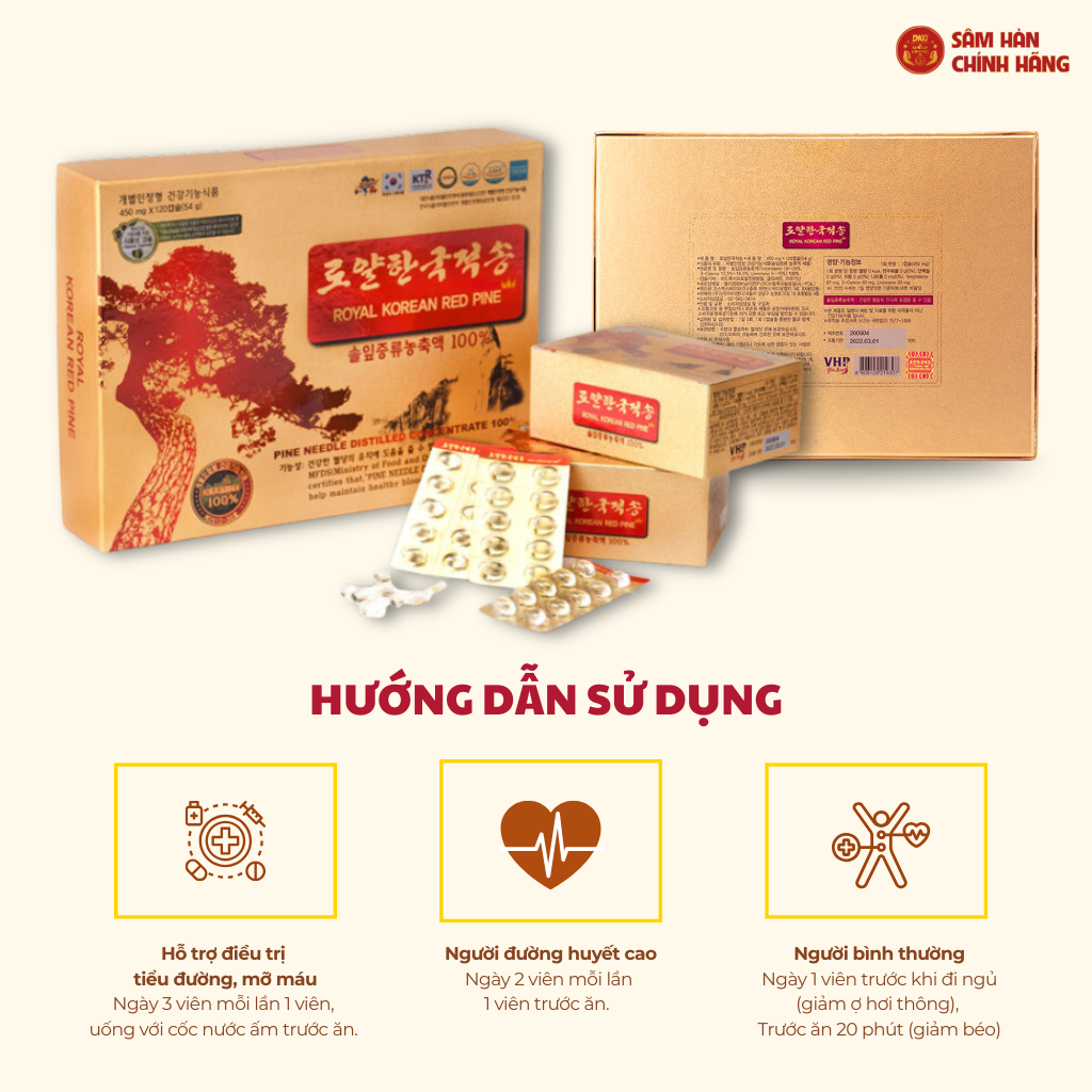 Tinh dầu thông đỏ hoàng gia Hàn Quốc 60v (Hộp nhỏ) - 2 Royal Korean Red Pine - Thông đỏ hoàng gia Hàn Quốc 60v*450mg (Hộp nhỏ)