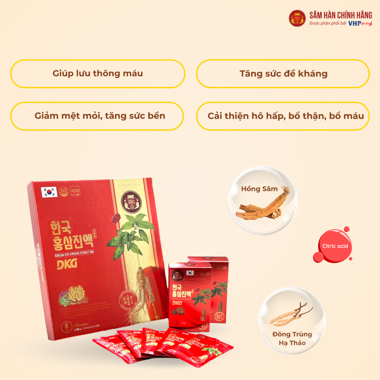 Nước Hồng Sâm Hàn Quốc DKG (Korean Red Ginseng Extract DKG) 70ml*30gói/hộp