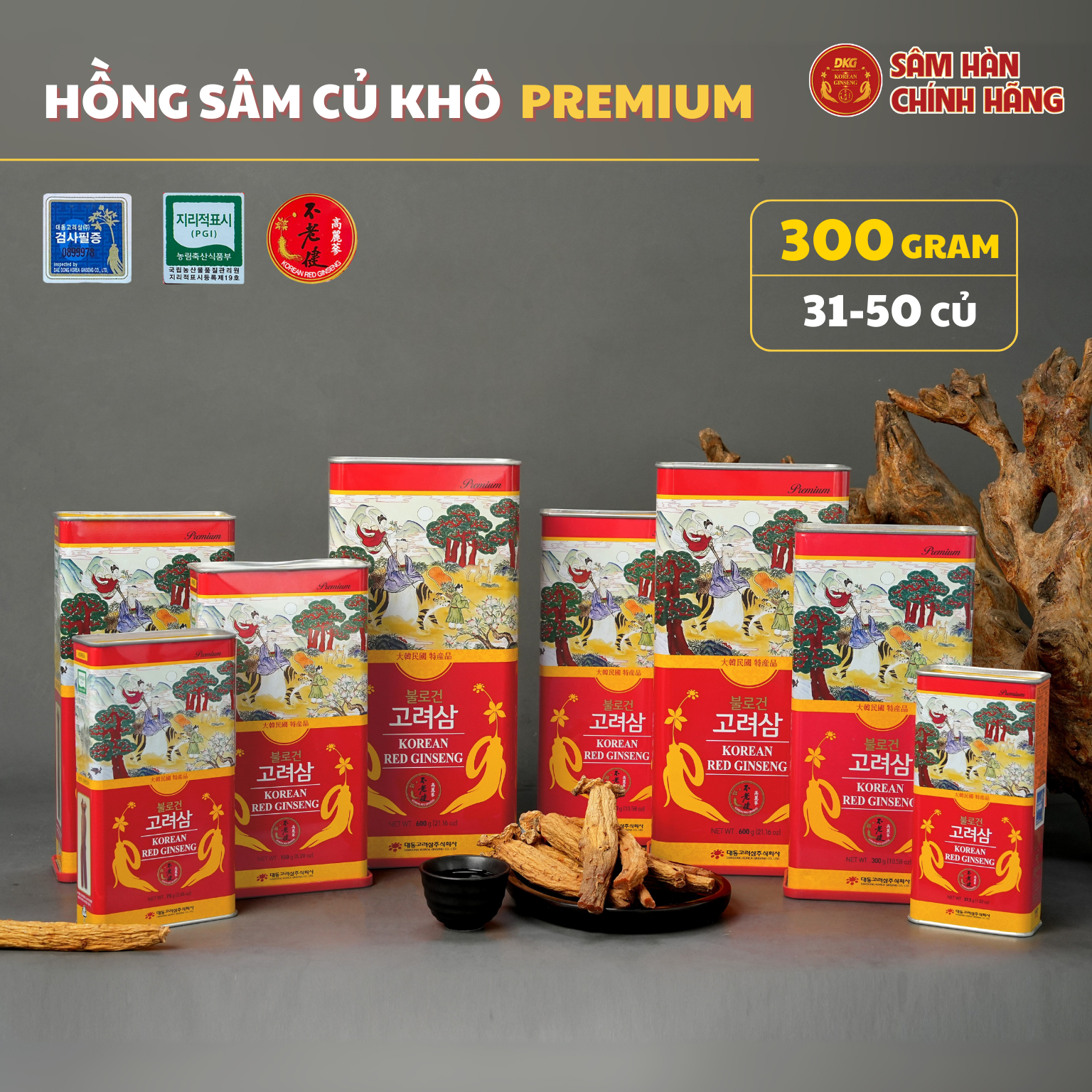 Hồng sâm củ khô HQ Premium 300g (31-50 củ) - Daedong