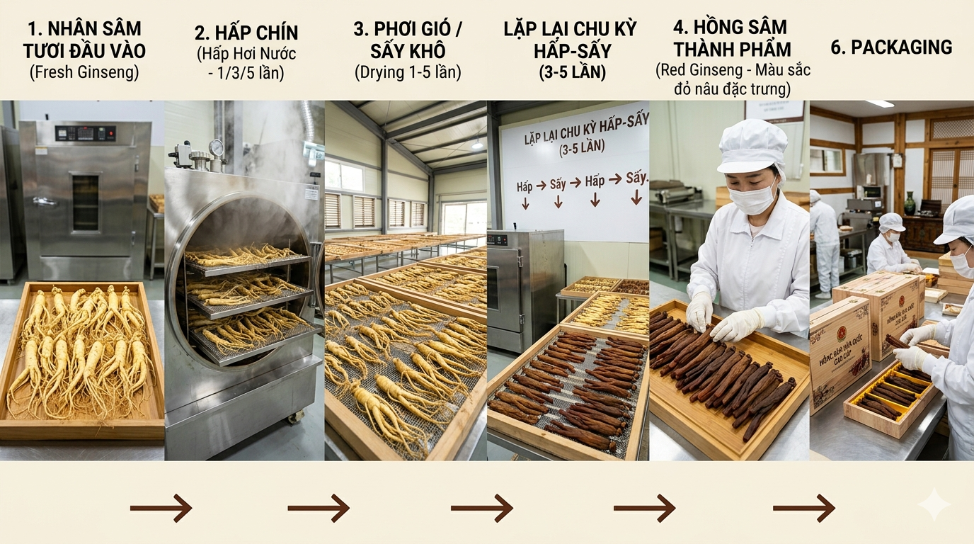 Quy trình chế biến nhân sâm thành hồng sâm DKG